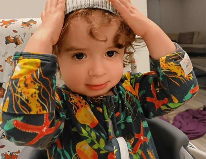 A photo of a young boy at Christmas